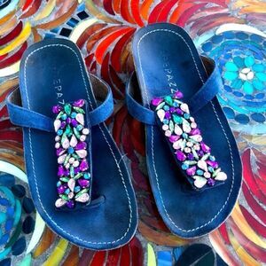 Apepazza blue thong sandals size 5 jewels coastal grandma bohemian beach boho